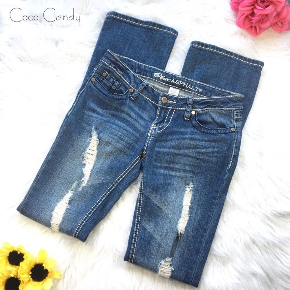 🔃Distressed Blue Asphalt Denim Jeans